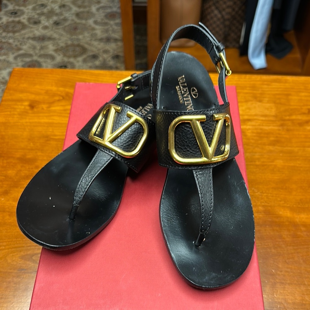Valentino Black and Gold Women's Sandals